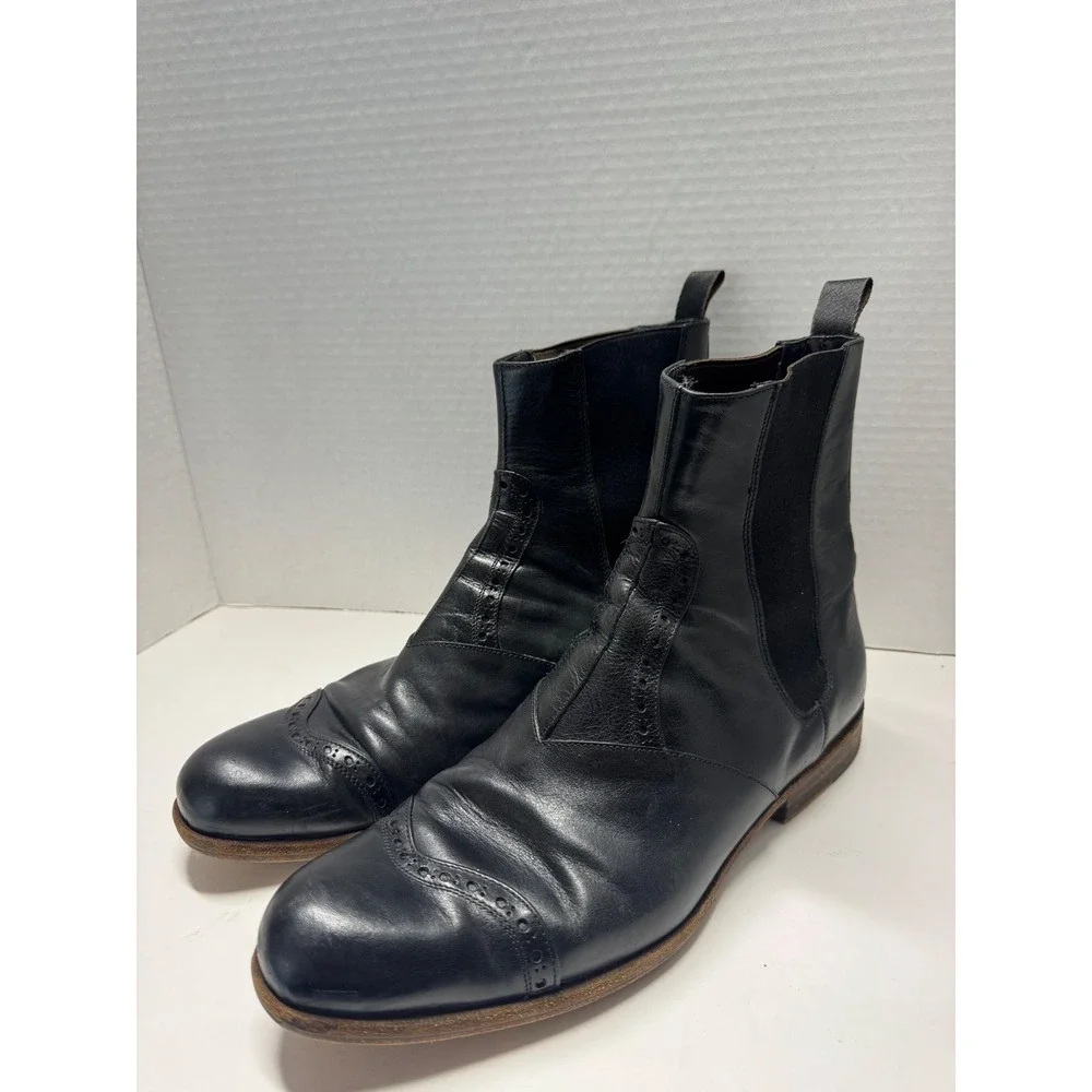 TO & CO. Black Leather Wingtip Chelsea Boots Mens Size‎ 42 9 Made in Italy